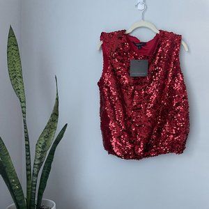 Marc New York Red Shoulder Pad Red Sequins Sleeveless Top S NWT